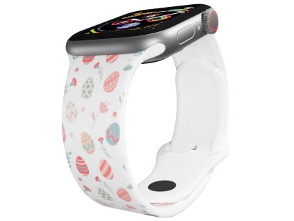 Apple watch řemínek Vajíčka a kytičky bílý