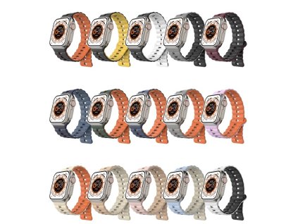 Magnetický silikonový řemínek pro Apple Watch 42/44/45/46/49mm (Barva Bílo-Černý)