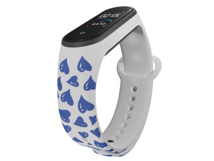 Náhradní náramek Mi band 3/4/5/6/7 Modrá srdíčka (Barevná varianta Bílá, Pro Přístroj Xiaomi Mi Band 7)