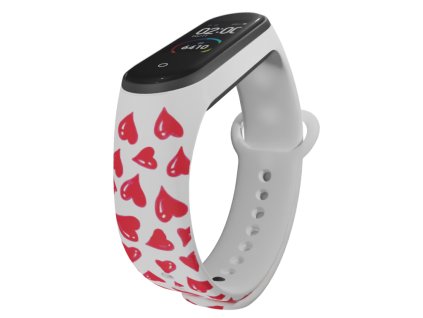 Náhradní náramek Mi band 3/4/5/6/7 Červená srdíčka (Barevná varianta Bílá, Pro Přístroj Xiaomi Mi Band 7)