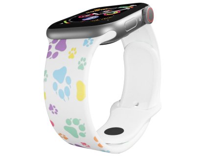 Apple watch řemínek Barevné pacičky (Barva Bílá, Rozměr 42/44/45/46/49mm)