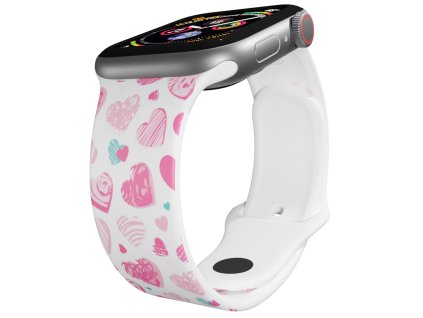 Apple watch řemínek Růžová a modrá srdíčka (Barva Bílá, Rozměr 42/44/45/49mm)