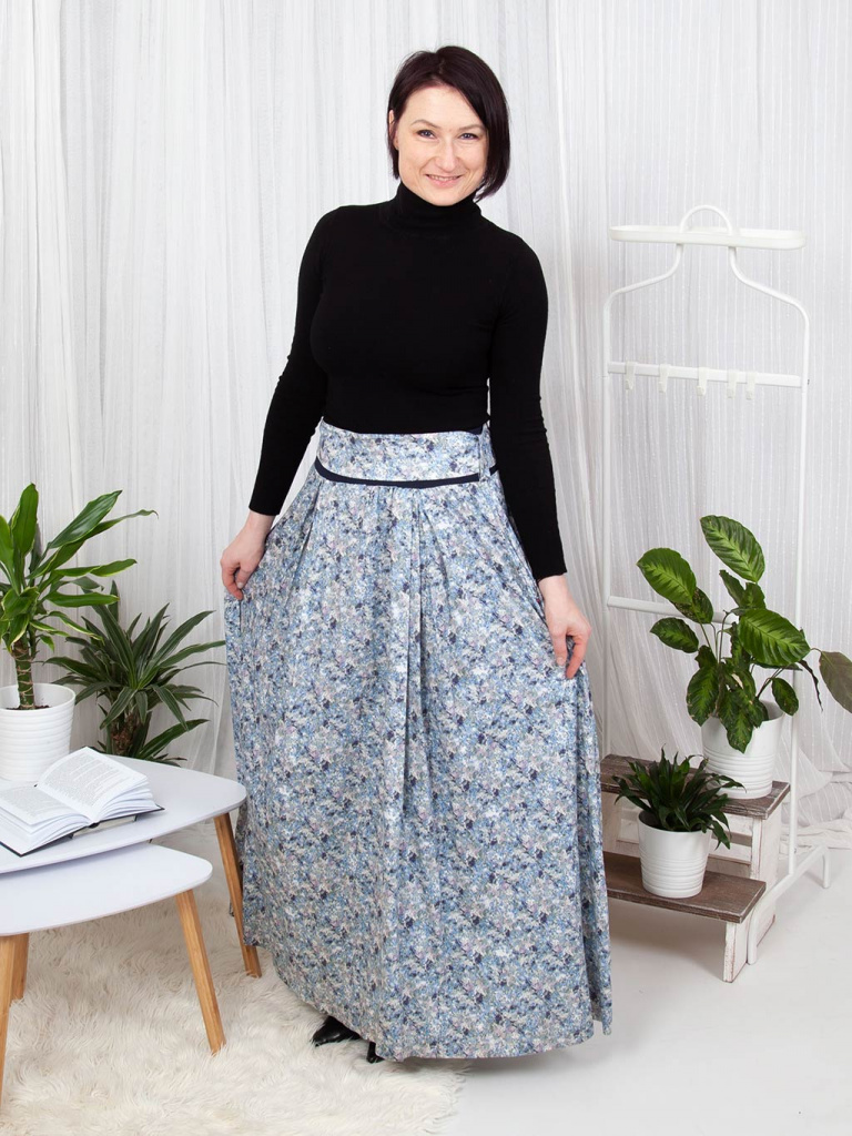 Dámská dlouhá maxi sukně s kapsami bavlněná do elastického pasu Luční květy (7)