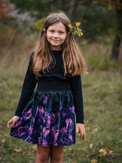 Dívčí saténová sukně v autorském designu Tajemné tulipány (20)