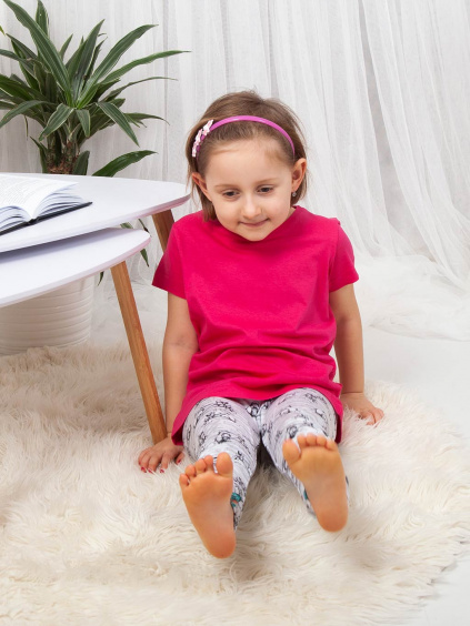 Dětské bavlněné tričko kulatý výstřih a krátké rukávy Sytě růžové (4)