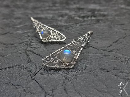 73a Náušnice z chirurgické oceli s kouřovým labradoritem +AAA Oko šelmy