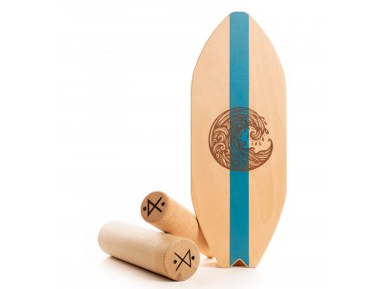 Buková balanční deska Wave s korkovým a dřevěným válcem