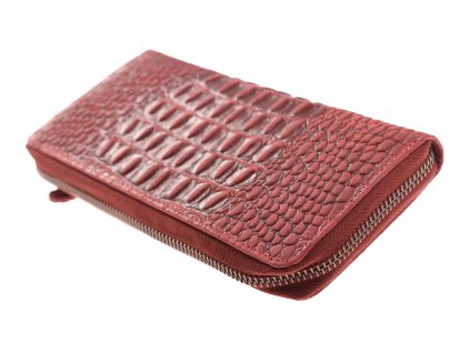 Dámská kožená červená peněženka designovaná penál 739062Kroko