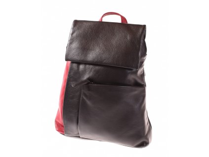 Dámský kožený elegantní batoh černý červený 250612