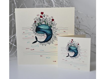 Přáníčko "Velryba" 7,5cm x 7,5cm