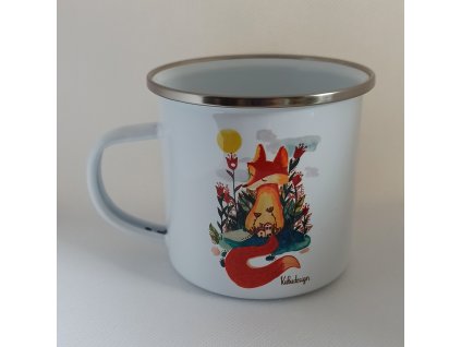 Plechový hrneček liška s domečky