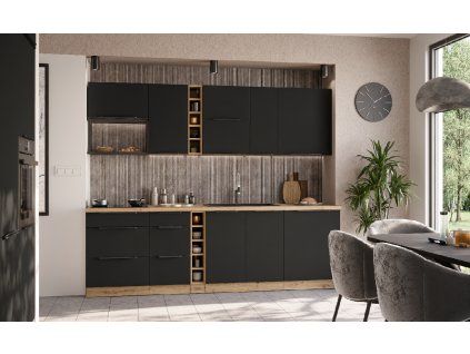 Kuchyňská linka 255 cm Aria 1 - dub artisan černá