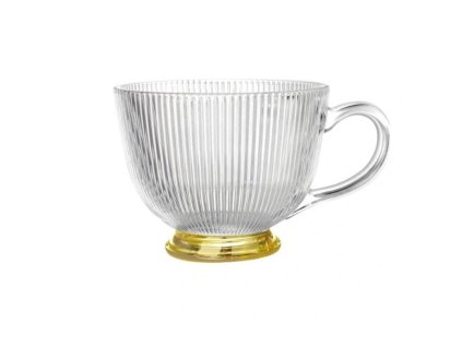 Sklenená šálka na kávu s prúžkami na zlatej nožičke Selena 430 ml (5906361347288)