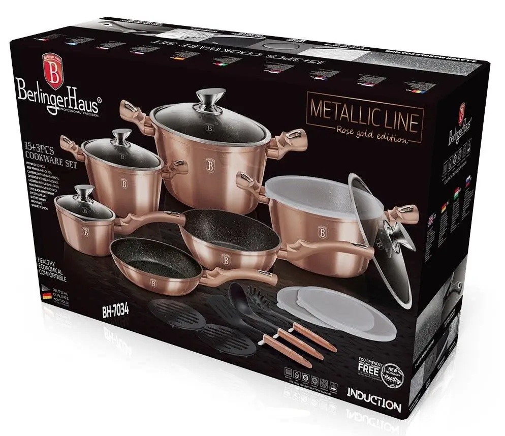 Nepriľnavá sada hrncov 18 ks, Rose Gold Edition BerlingerHaus