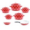 BELIS súprava smaltovaných hrncov červených s bielymi bodkami, 12 ks