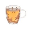 Hrnček dvojstenné borosilikátové sklo DOUBLE 0 35 l kvety béžový