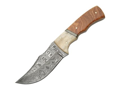 Damascus Hunter Wood and Bone Handle