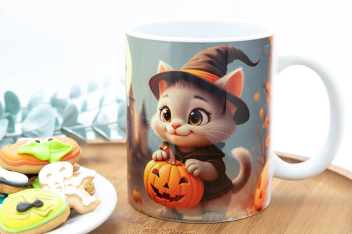  Pro radost sobě nebo vašim nejbližším – originální hrnek s potiskem koček v halloweenských kostýmech ve vlastním designu KudrnkaART
