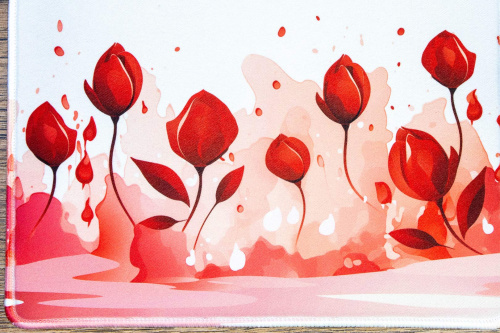  Klasická podložka pod myš v originálním designu KudrnkaART. Motiv: růžové tulipány na bílém podkladu (3)