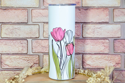  TERMO kelímek na horké i studené nápoje v originálním designu od KudrnkaART. Motiv: tulipány (3)