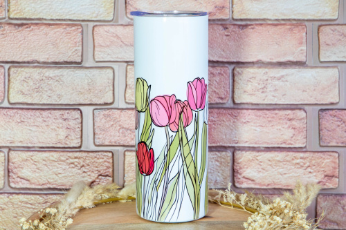  TERMO kelímek na horké i studené nápoje v originálním designu od KudrnkaART. Motiv: tulipány