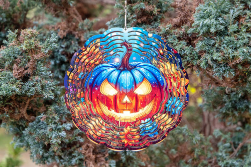  Elegantní 3D větrný spinner s motivem halloweenské dýně. Odolný, otočný závěs pro zahradu i interiér. Krásná dekorace a skvělý tip na originální dárek (3)