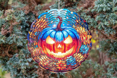  Elegantní 3D větrný spinner s motivem halloweenské dýně. Odolný, otočný závěs pro zahradu i interiér. Krásná dekorace a skvělý tip na originální dárek (4)