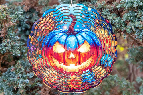  Elegantní 3D větrný spinner s motivem halloweenské dýně. Odolný, otočný závěs pro zahradu i interiér. Krásná dekorace a skvělý tip na originální dárek