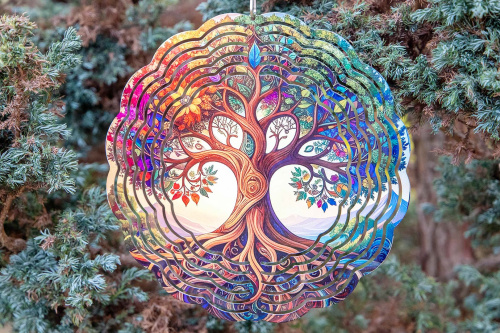  Elegantní 3D větrný spinner s motivem stromu života. Odolný, otočný závěs pro zahradu i interiér. Elegantní dekorace a skvělý tip na originální dárek (2)