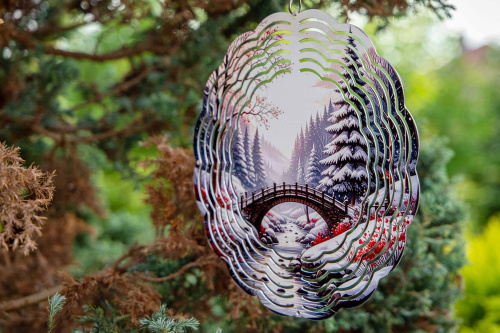  Elegantní 3D větrný spinner s motivem zimního potoka. Odolný, otočný závěs pro zahradu i interiér. Krásná dekorace a skvělý tip na originální dárek (6)