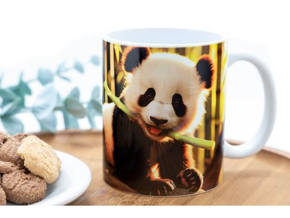 Keramický hrnek s potiskem od KudrnkaART – panda v bambusovém lese