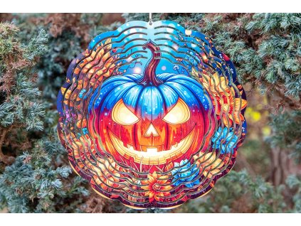 Elegantní 3D větrný spinner s motivem halloweenské dýně. Odolný, otočný závěs pro zahradu i interiér. Krásná dekorace a skvělý tip na originální dárek