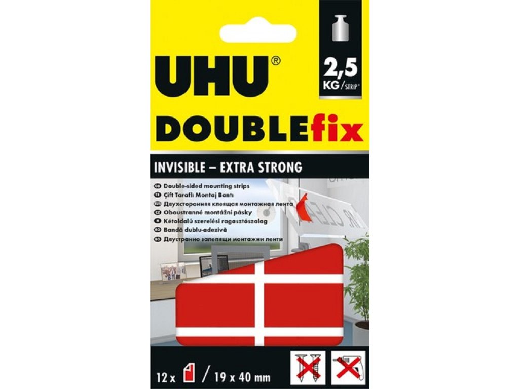 UHU DOUBLEfix invisible - 12 dílků extra silné průhledné lepící pásky  Lepení
