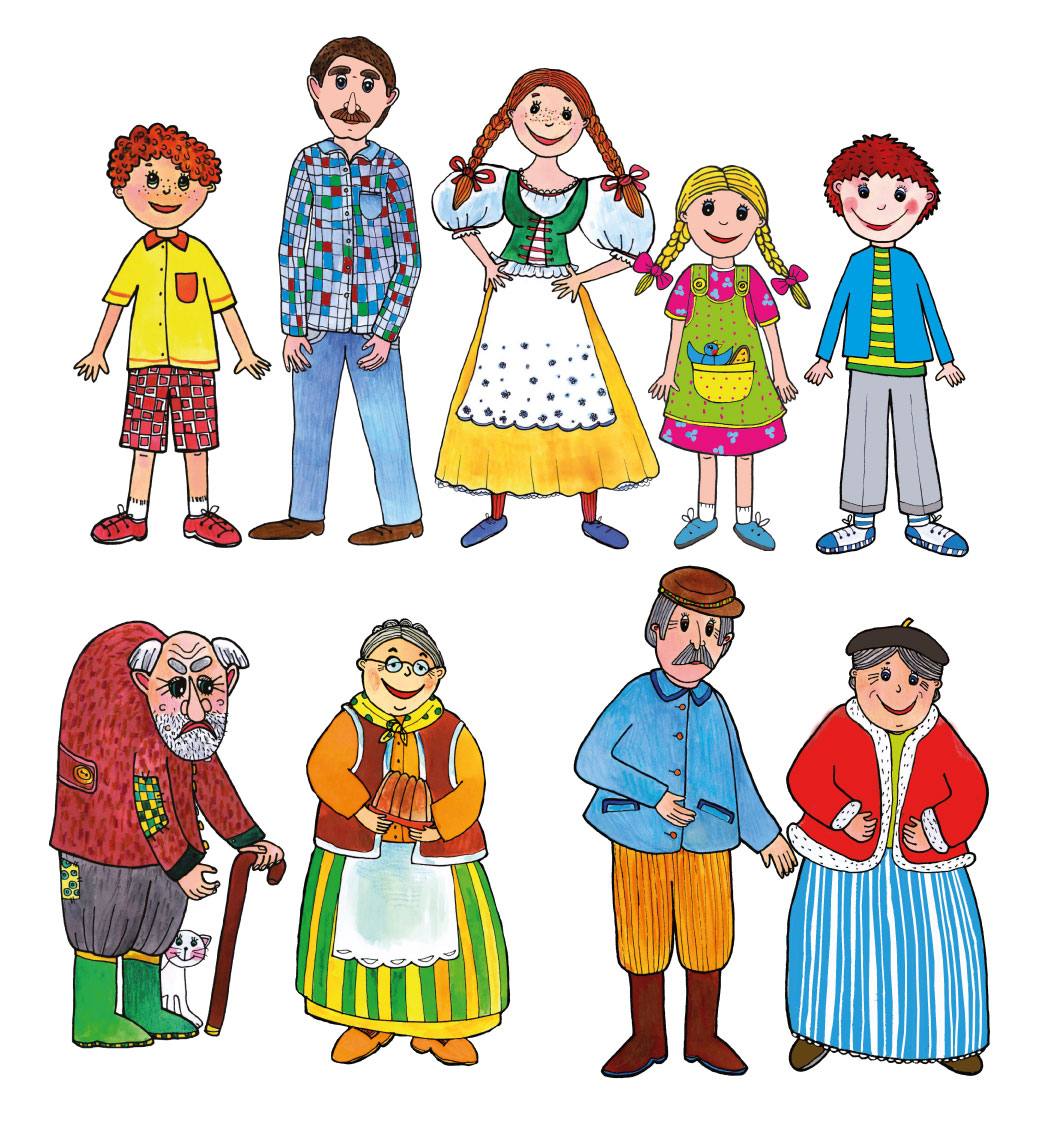 Levně MARIONETINO Loutky pro děti RODINA - Máma, Táta, Děti, Rodiče, Prarodiče - 9 ks
