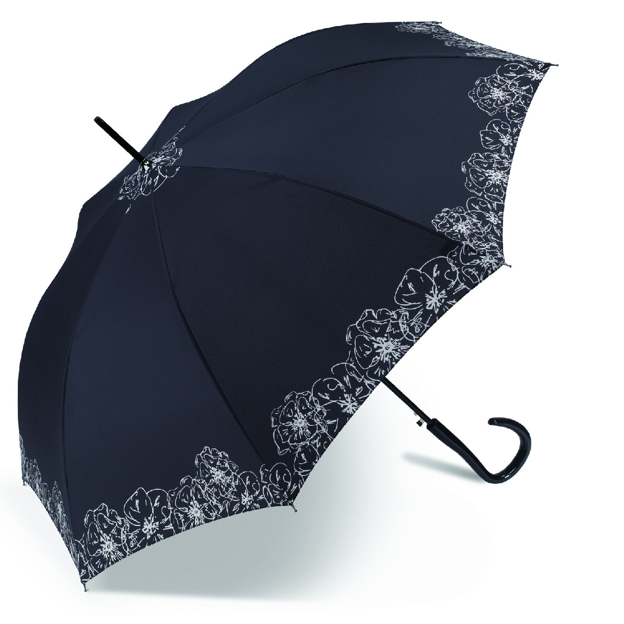 Pierre Cardin deštník Dlouhý automatický Černý Black&White Flower, border 89cm/106cm