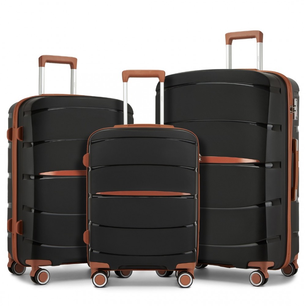 Kono KSK2591 Sada 3 kufrů 55cm 66.5cm 75.5cm spinner Černá Polypropylen