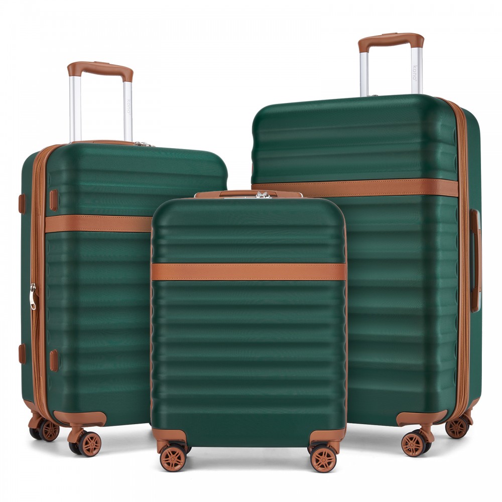 Sada 3 cestovních ABS+PC kufrů Kono 33L/57L/87L - zelená