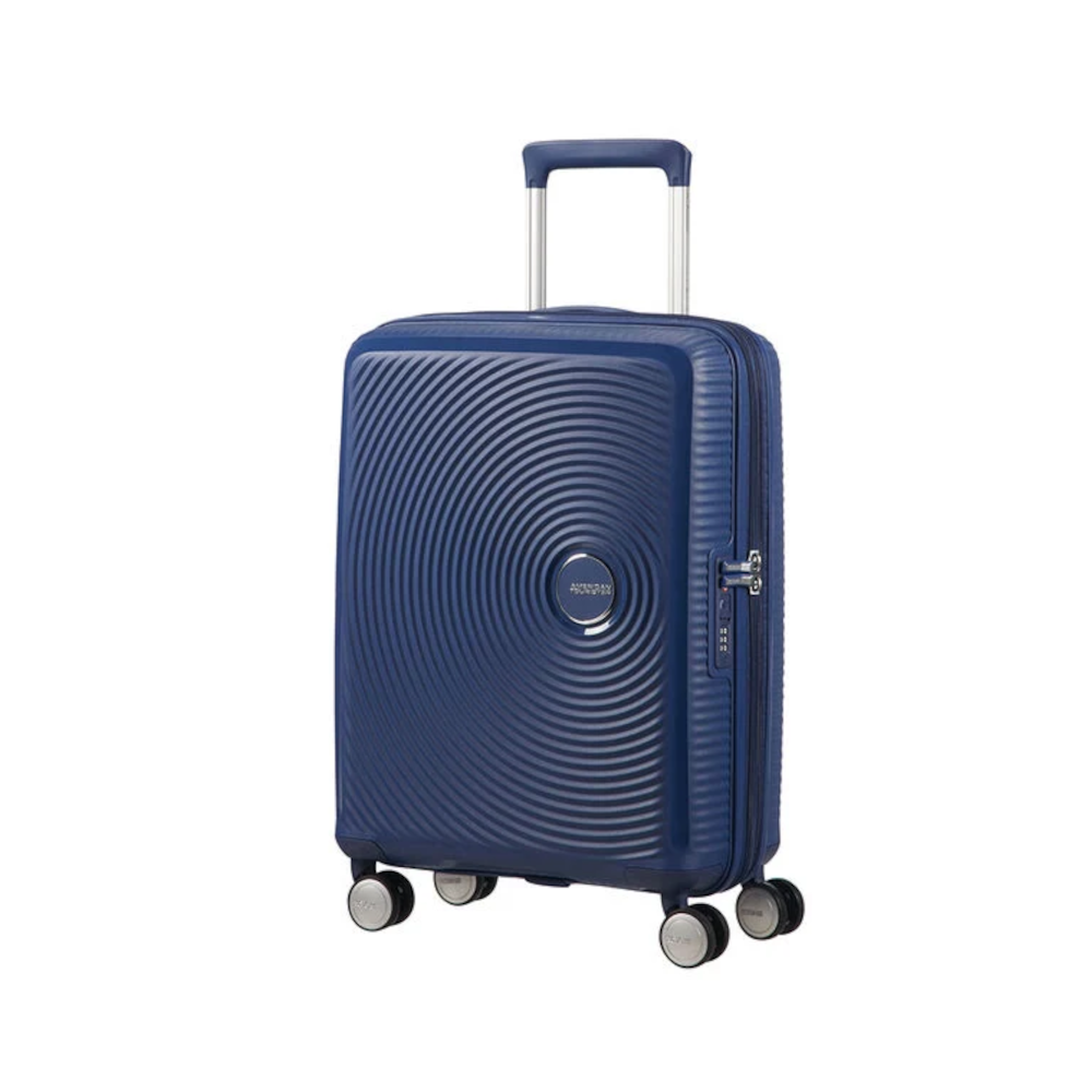 American Tourister Soundbox 55cm tmavě modrá Spinner rozšiřitelný