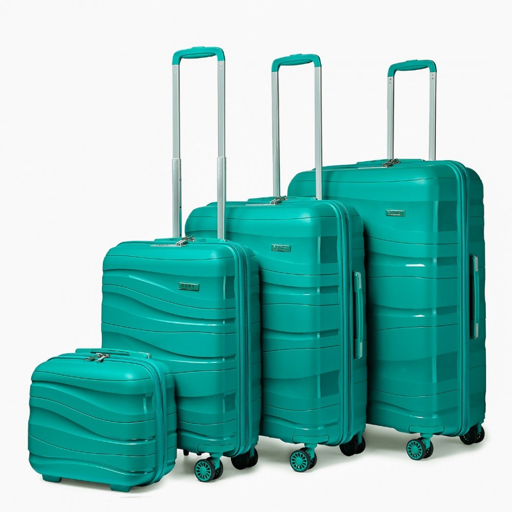 Kono K2094L Sada kufrů 4ks spinner 30cm 55cm 66cm 76cm Modrozelený Polypropylen