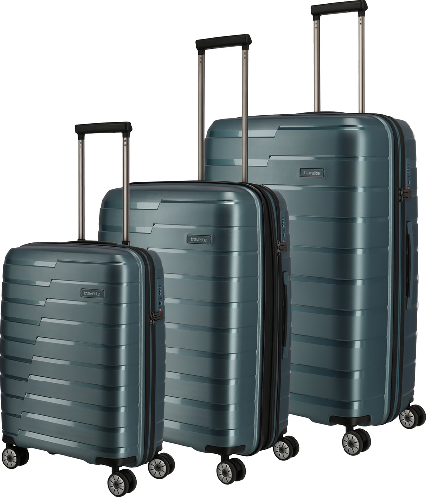 Travelite Air Base Sada 3 kufrů 55/67/77cm Modrá Ice Blue Polypropylen