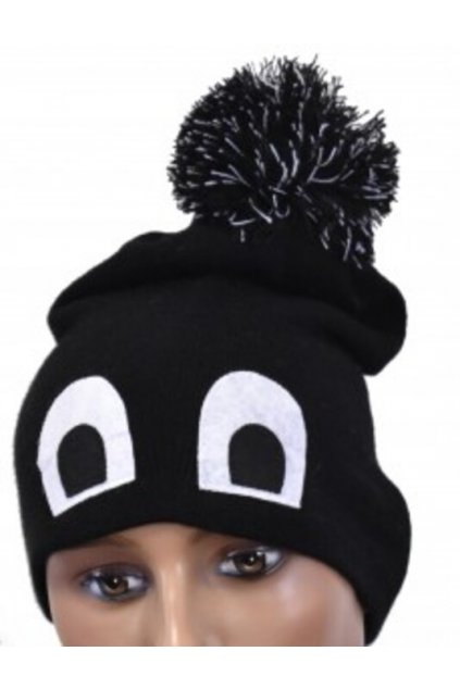 Detská zimná čiapka s vyšívanými očami čierna