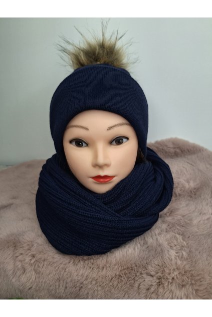 damsky komplet ciapka a sal tmavo modry