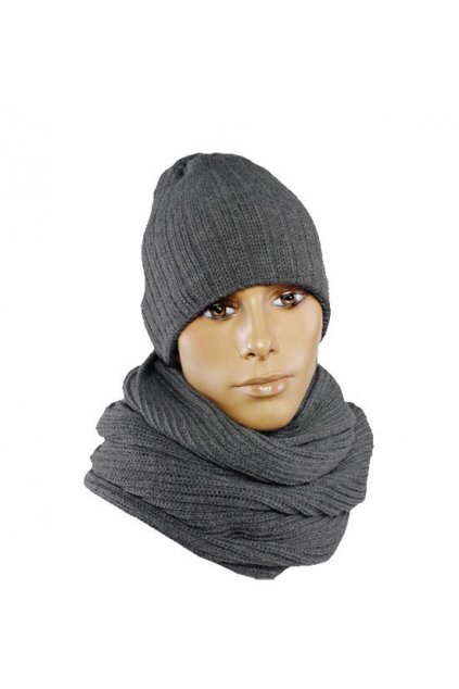 Pánsky komplet čiapka extra hrubá a šál nekonečný tmavo sivá 049