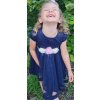La Dora dievčenske šaty tmavomodré s kvietkami a čelenkou
