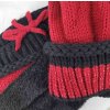 Zateplený komplet čiapka a šál tunelový červeno čierny s brmbolcom