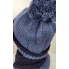 Zateplený komplet čiapka a šál tunelový modro čierny s brmbolcom