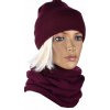 Dámsky komplet čiapka bez brmbolca a tunelový šál bordový 053