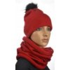 Dámsky komplet čiapka s brmbolcom a tunelový šál červená 728