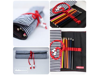 Pastelkovník černobílý proužek s pastelkami v ceně