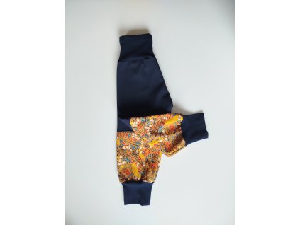 Softshellové nohavice s fleecom jesenné kvety horčicovo modré 92/98